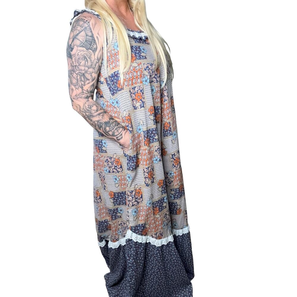 Nalii Honolulu Vintage 1970s Maxi Dress Patchwork BOHO Kaftan 8/10 Medium Floral
